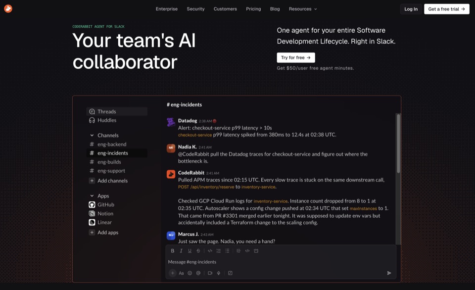 CodeRabbit Slack Agent page — screenshot 1 of 8
